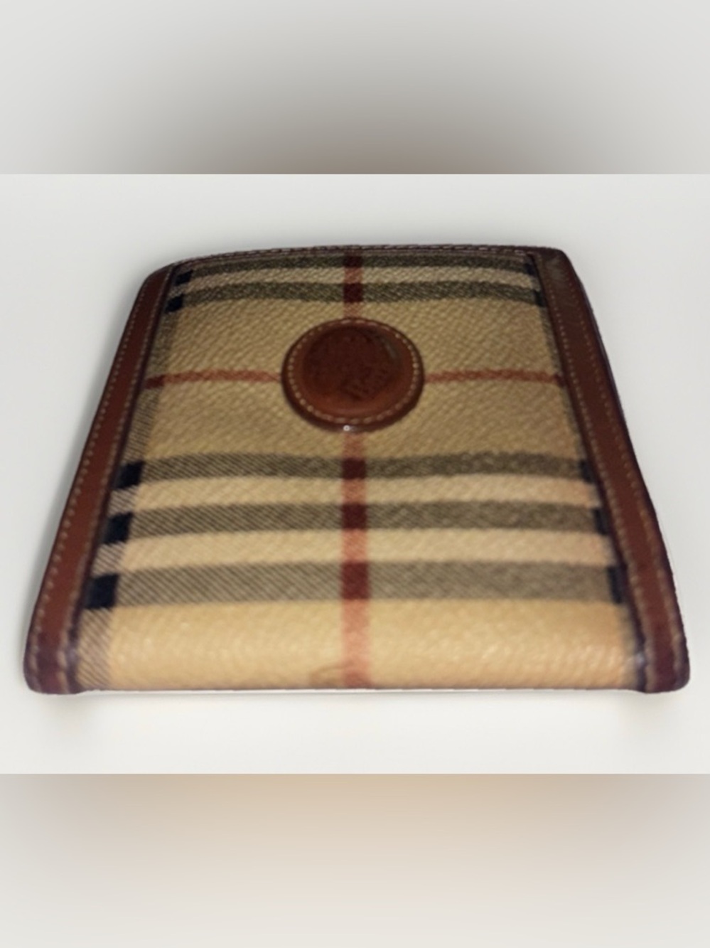 Burberry Vintage Nova Check Brown Leather-Trim Bi fold Wallet - Picture 8 of 9